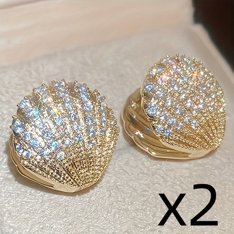 Elegant Stud Earrings with Zirconia Shell Design