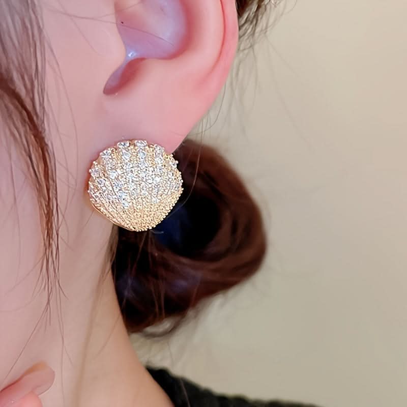 Elegant Stud Earrings with Zirconia Shell Design