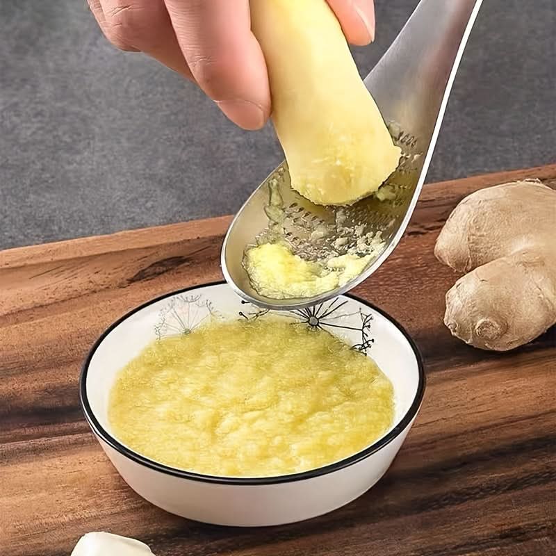 Stainless Steel Garlic & Ginger Grater Spoon – Manual Masher Tool for Fine Paste