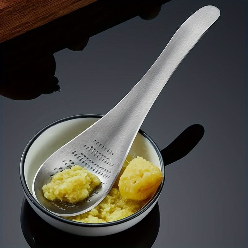 Stainless Steel Garlic & Ginger Grater Spoon – Manual Masher Tool for Fine Paste