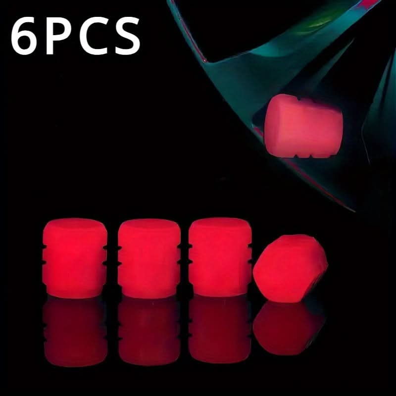 6pcs Glow-in-the-Dark Tire Valve Caps – Durable Rubber