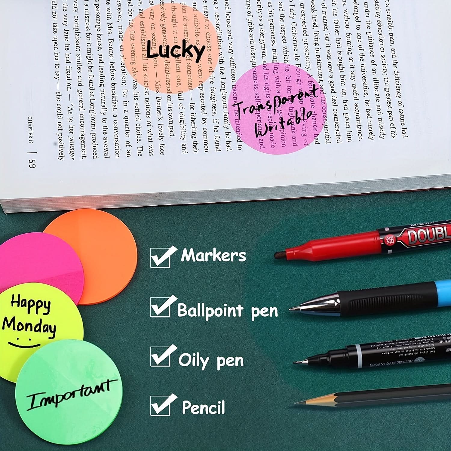 160pcs Transparent Sticky Notes – Round Index Tabs