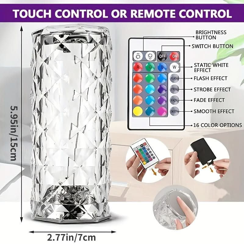 Rose Crystal Table Lamp with Touch & Remote Control