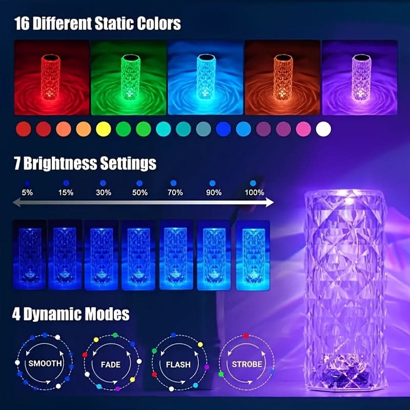 Rose Crystal Table Lamp with Touch & Remote Control