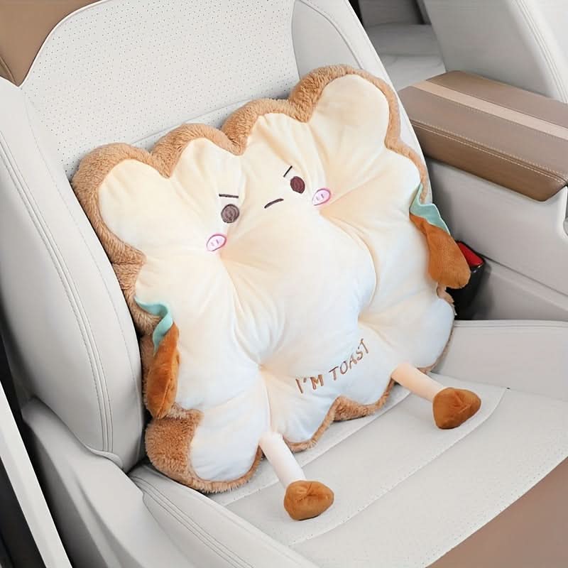 Cartoon Toast-Shaped Seat & Back Cushion – Comfortable Polyester Pillow