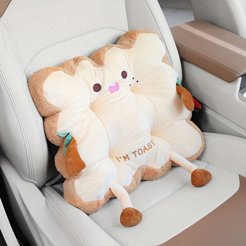 Cartoon Toast-Shaped Seat & Back Cushion – Comfortable Polyester Pillow
