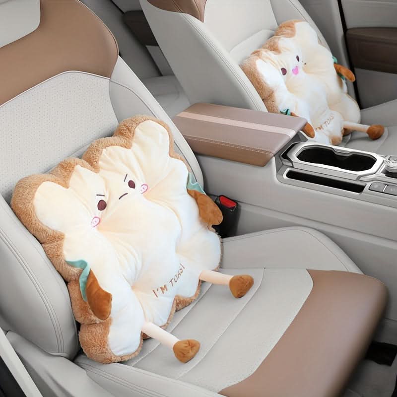 Cartoon Toast-Shaped Seat & Back Cushion – Comfortable Polyester Pillow