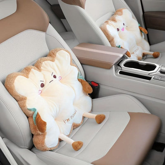 Cartoon Toast-Shaped Seat & Back Cushion – Comfortable Polyester Pillow