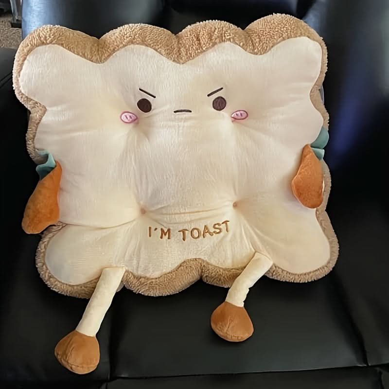 Cartoon Toast-Shaped Seat & Back Cushion – Comfortable Polyester Pillow