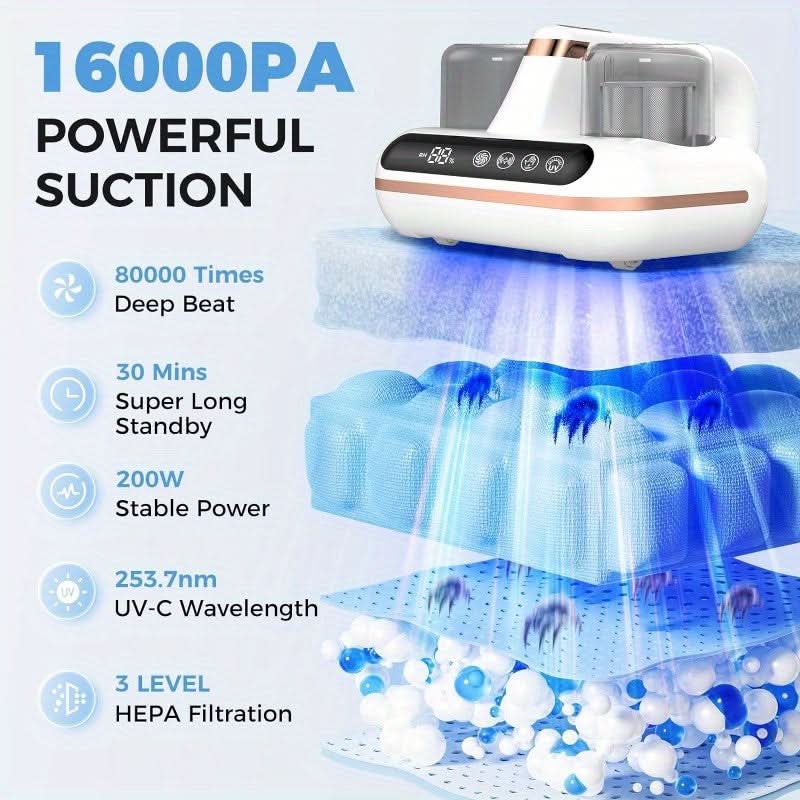 Cordless UV Sterilization Duster - Large Suction Bed & Sofa Brush