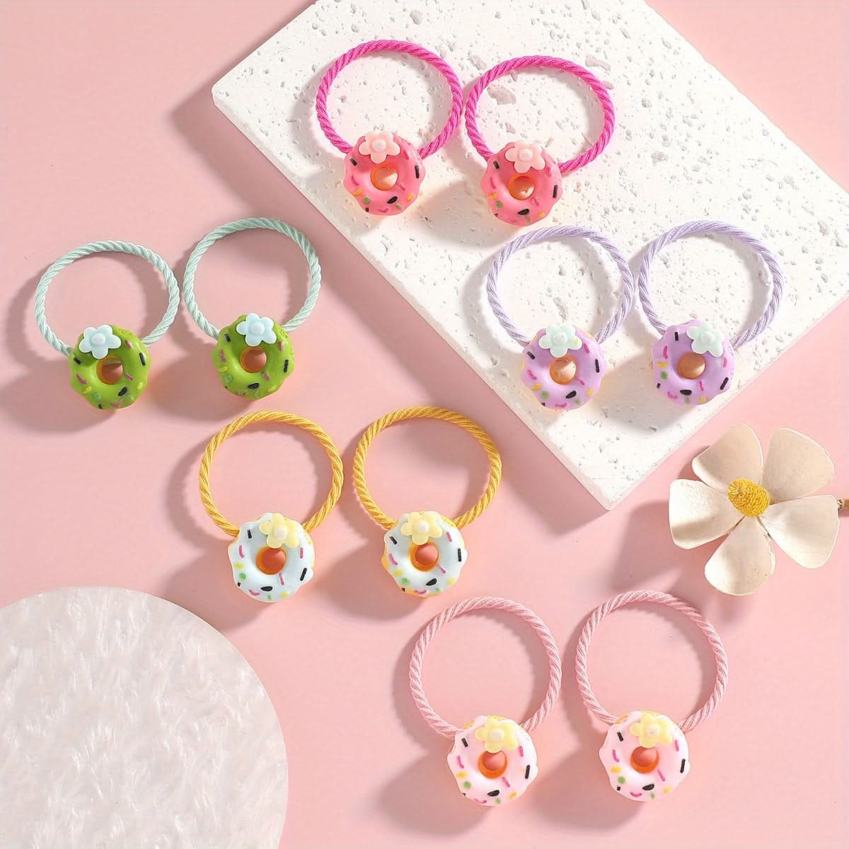 10PCS Donut Flower Resin Hair Ties Set