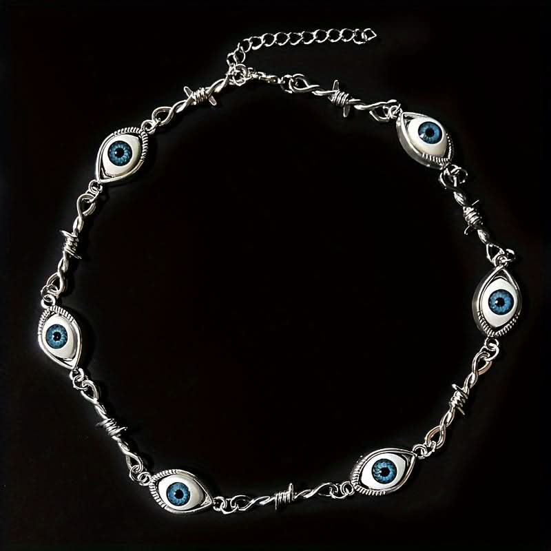 Blue Eye Punk Necklace with Thorn Accents