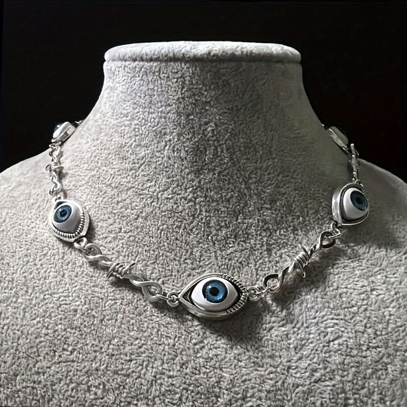 Blue Eye Punk Necklace with Thorn Accents
