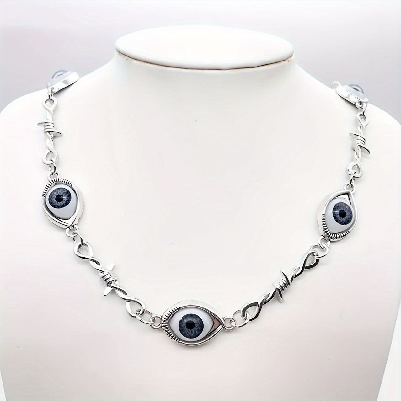 Blue Eye Punk Necklace with Thorn Accents