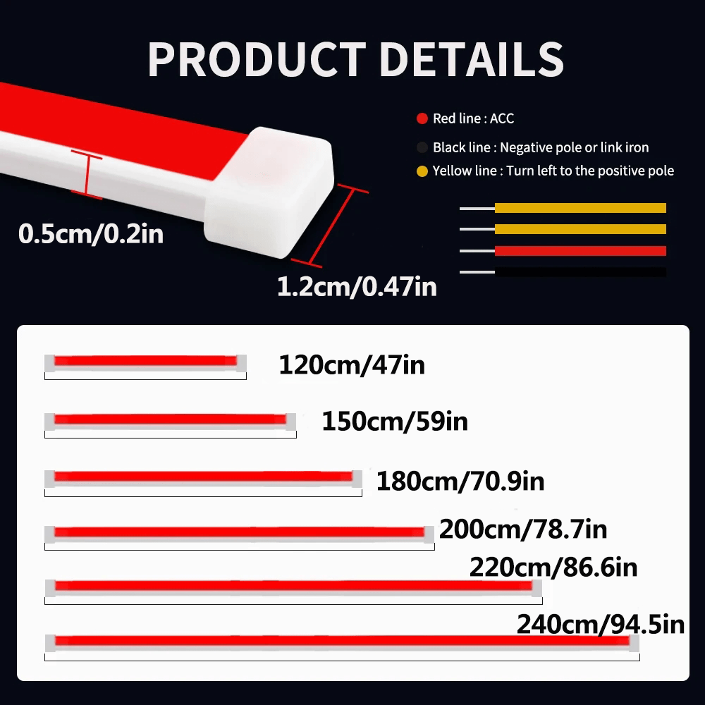 Dynamic LED Hood Strip Light – 12V Hardwired Neon Accent for Cars