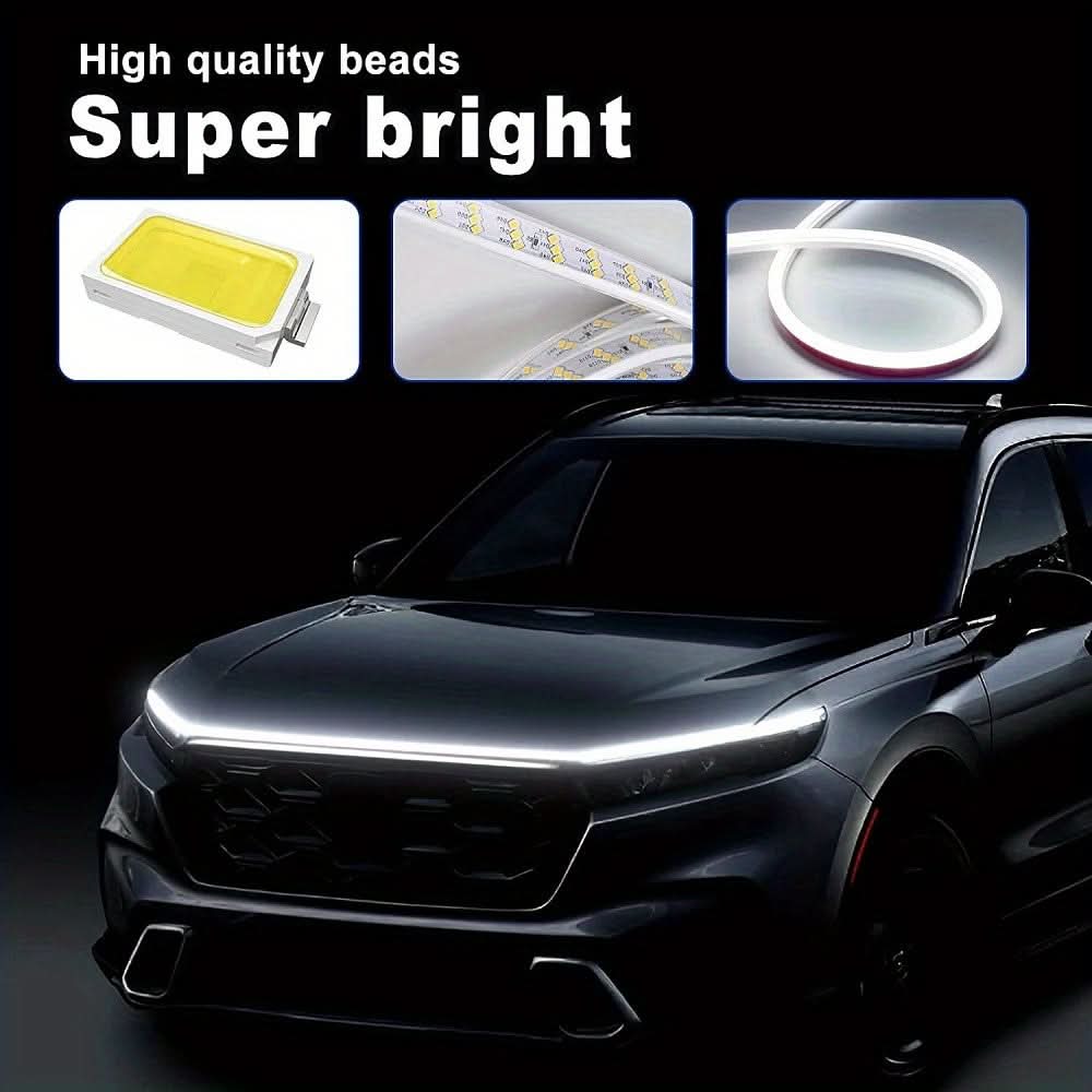 Dynamic LED Hood Strip Light – 12V Hardwired Neon Accent for Cars