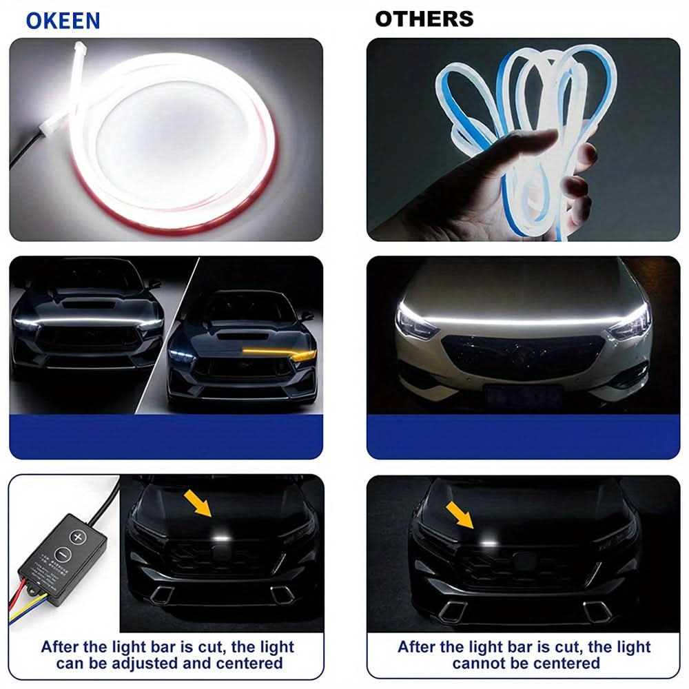 Dynamic LED Hood Strip Light – 12V Hardwired Neon Accent for Cars