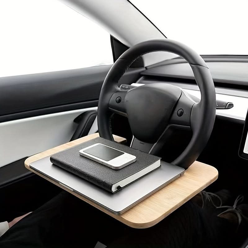 Multifunctional Car Tray with Bamboo Steering Wheel Desk, for Eating and Working