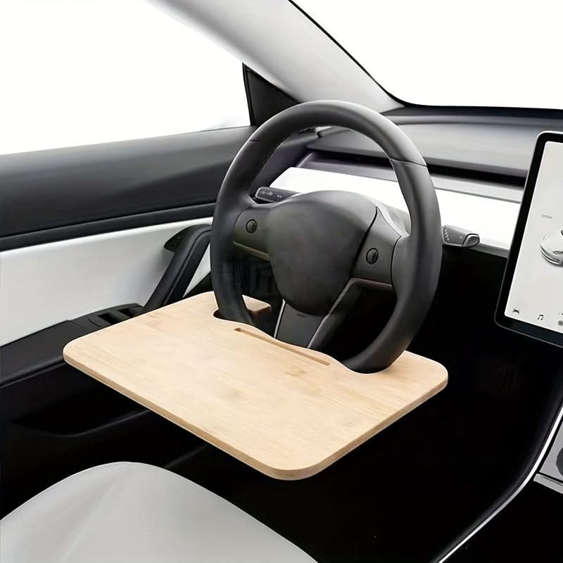 Multifunctional Car Tray with Bamboo Steering Wheel Desk, for Eating and Working