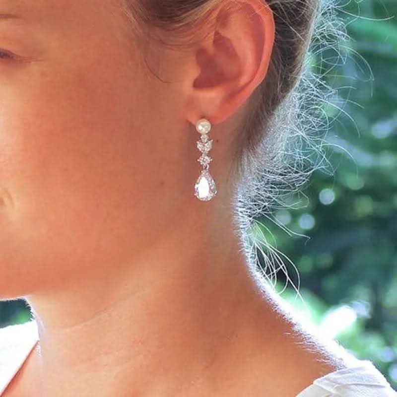 Princess Cut Moissanite Earrings with Pearls