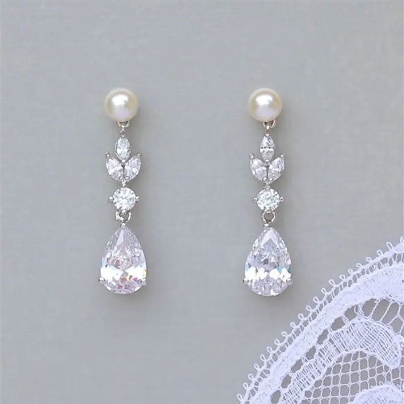 Princess Cut Moissanite Earrings with Pearls