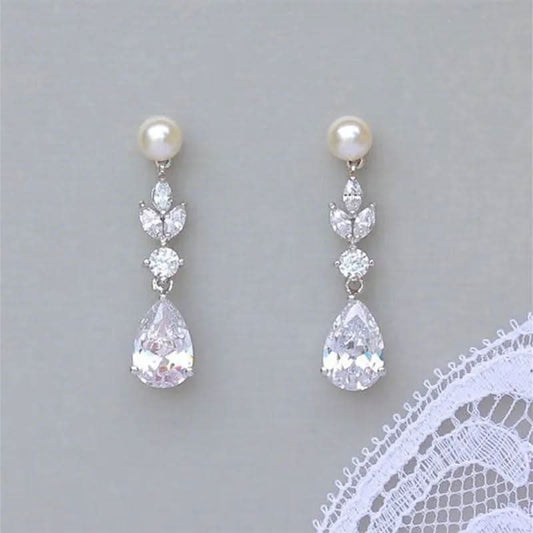 Princess Cut Moissanite Earrings with Pearls