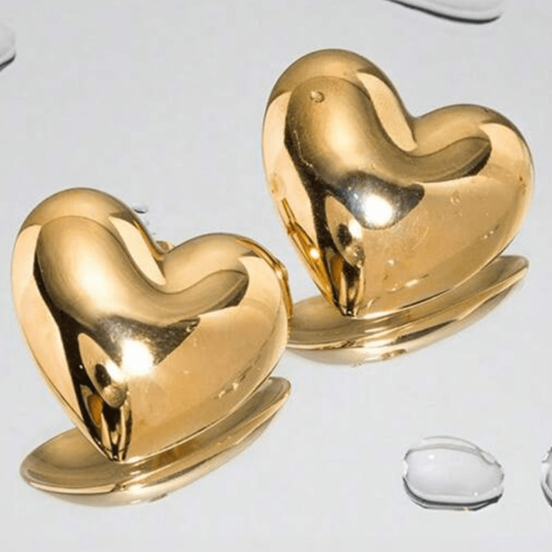 Large Gold Plated Heart Earrings for Women
