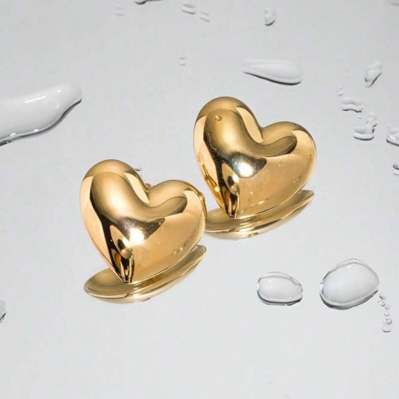 Large Gold Plated Heart Earrings for Women
