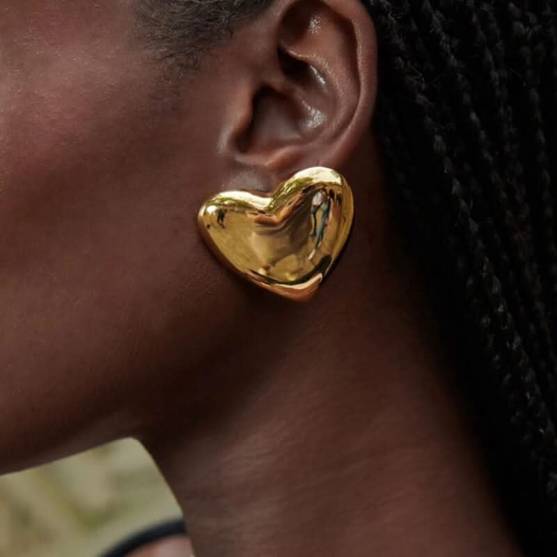 Large Gold Plated Heart Earrings for Women
