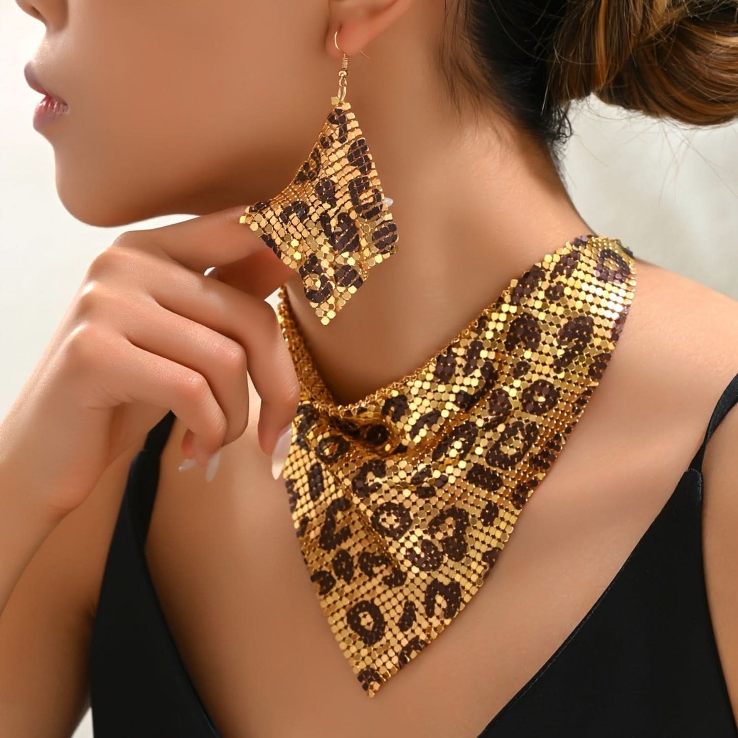 Leopard Charm Necklace and Earring Set