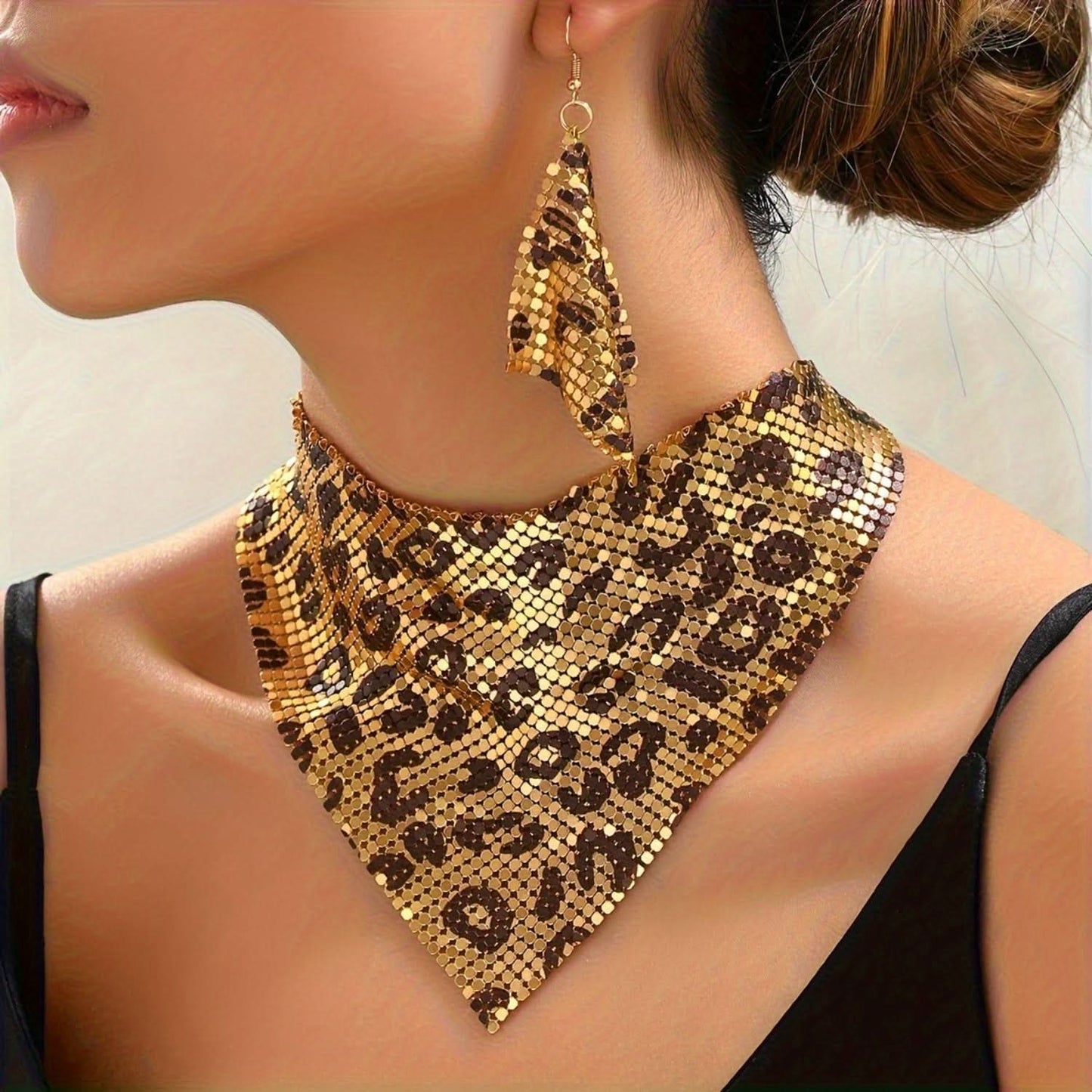 Leopard Charm Necklace and Earring Set