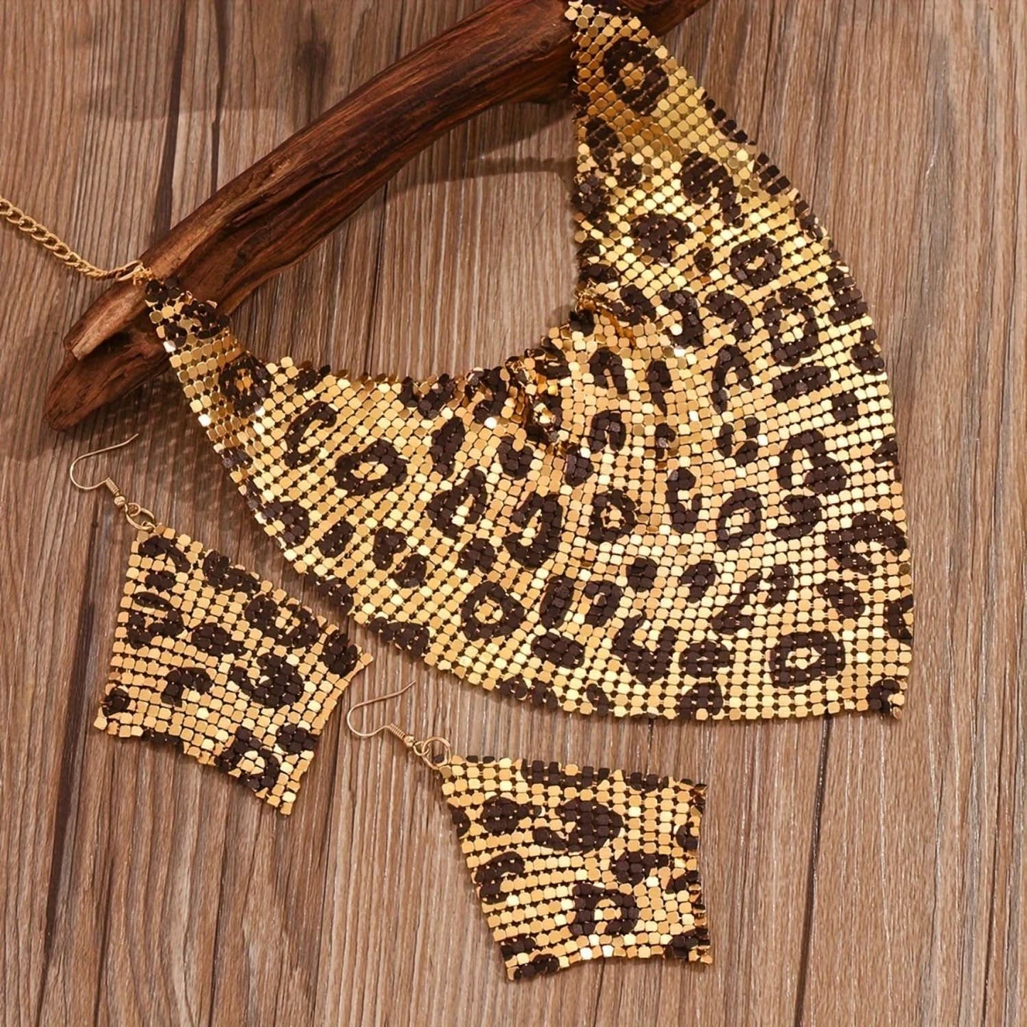 Leopard Charm Necklace and Earring Set