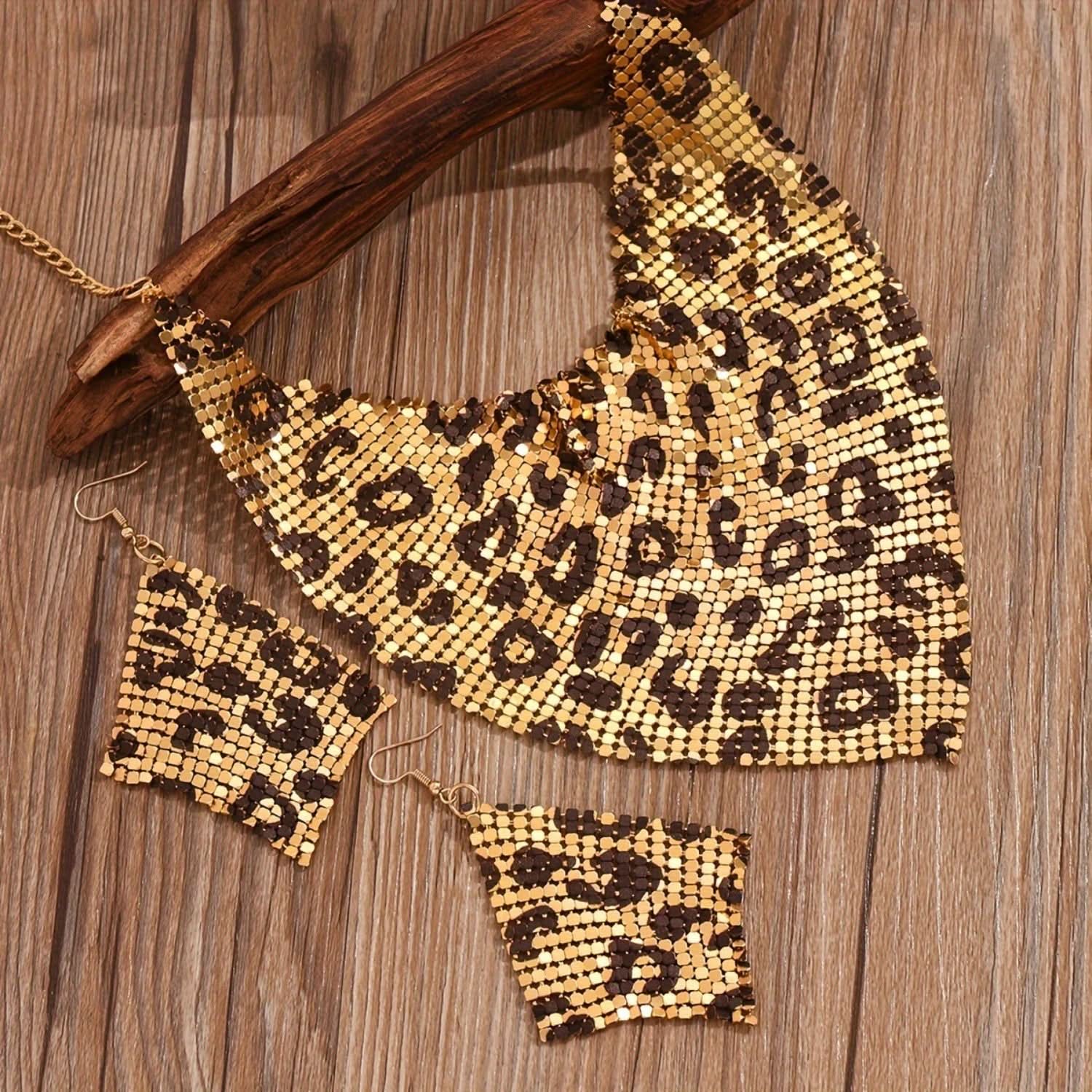 Leopard Charm Necklace and Earring Set