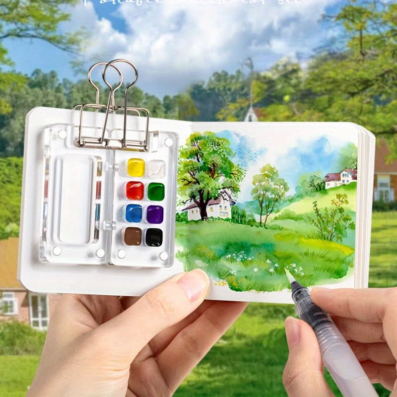 Portable Mini Watercolor Paint Box – Acrylic Travel Palette with Ledger