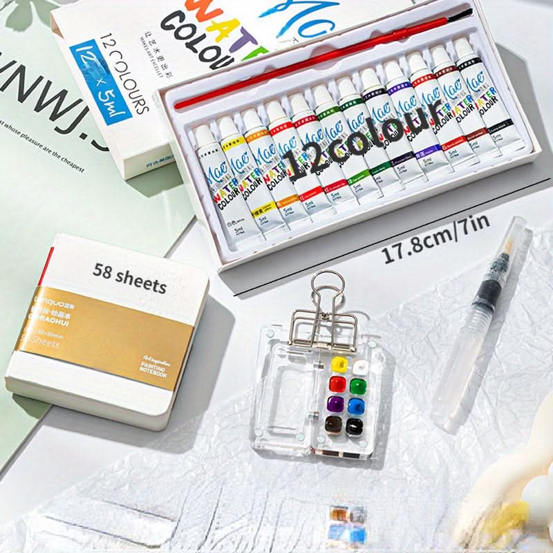 Portable Mini Watercolor Paint Box – Acrylic Travel Palette with Ledger