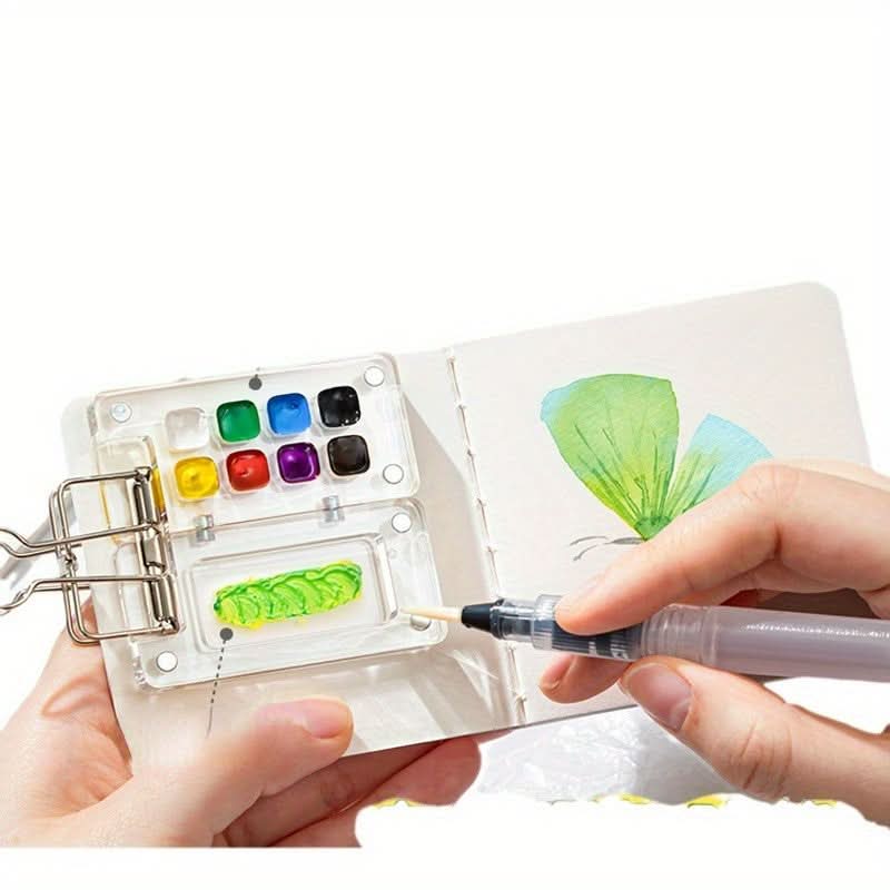 Portable Mini Watercolor Paint Box – Acrylic Travel Palette with Ledger