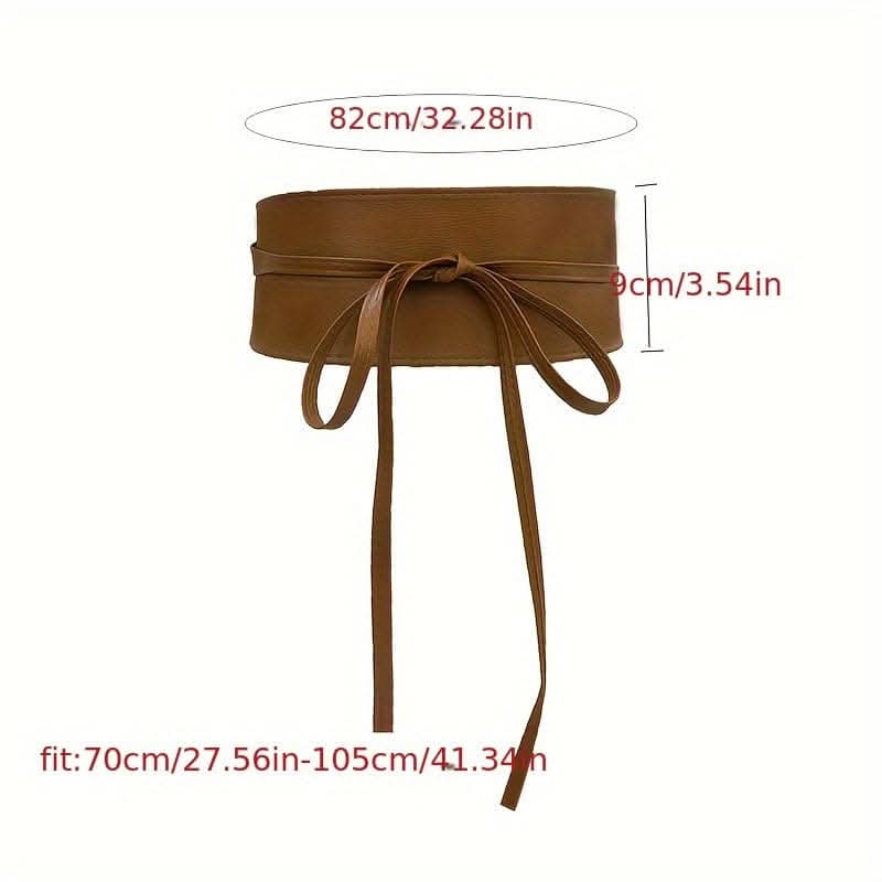 Vintage Wide PU Waist Belt with Bow Accent