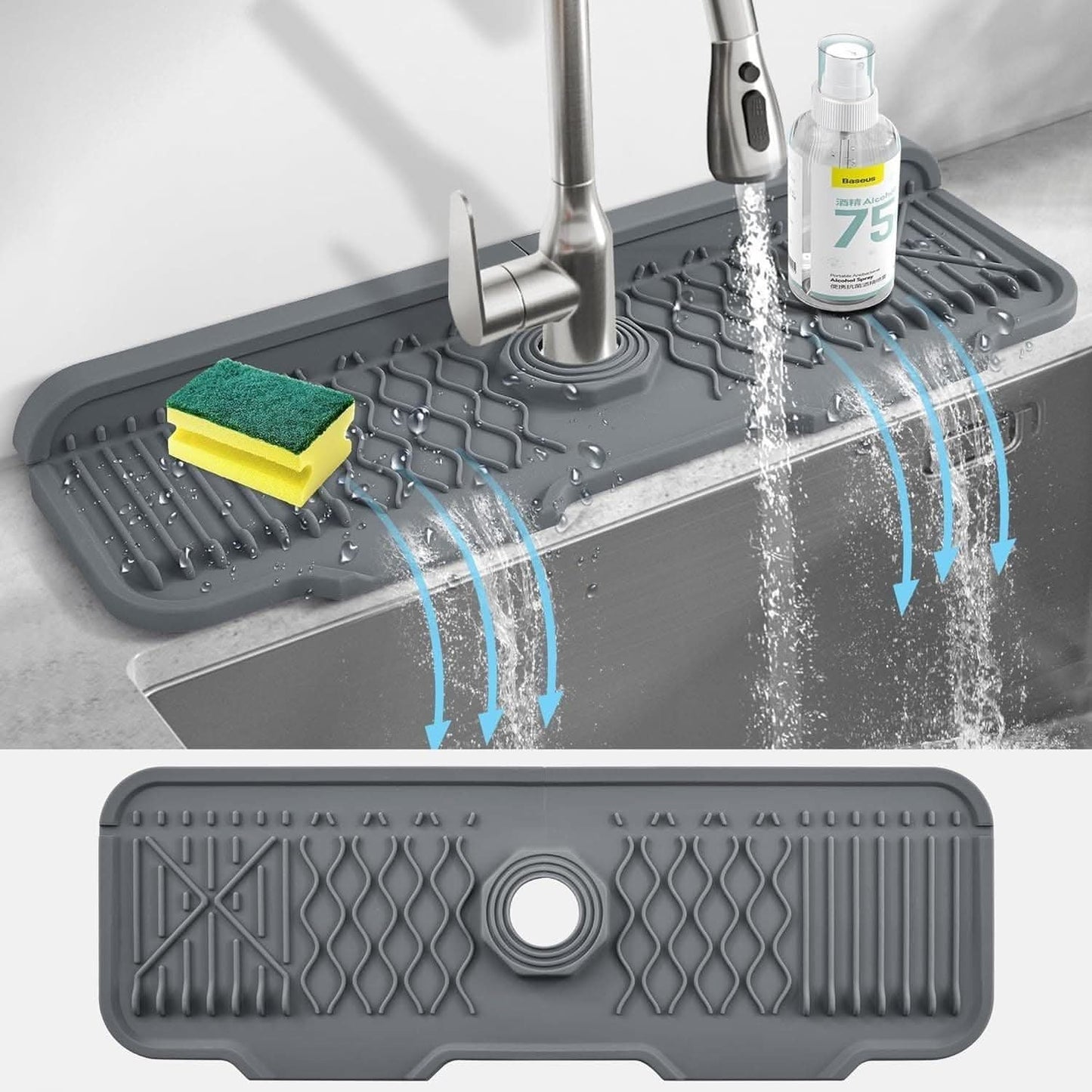 Silicone Sink Faucet Mat - Non-Slip Splash Guard with Fast Draining Design