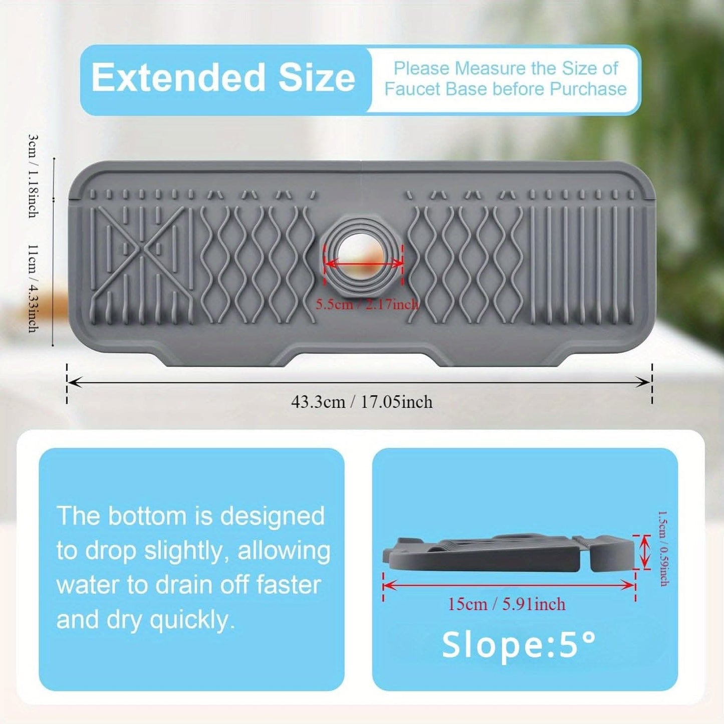 Silicone Sink Faucet Mat - Non-Slip Splash Guard with Fast Draining Design