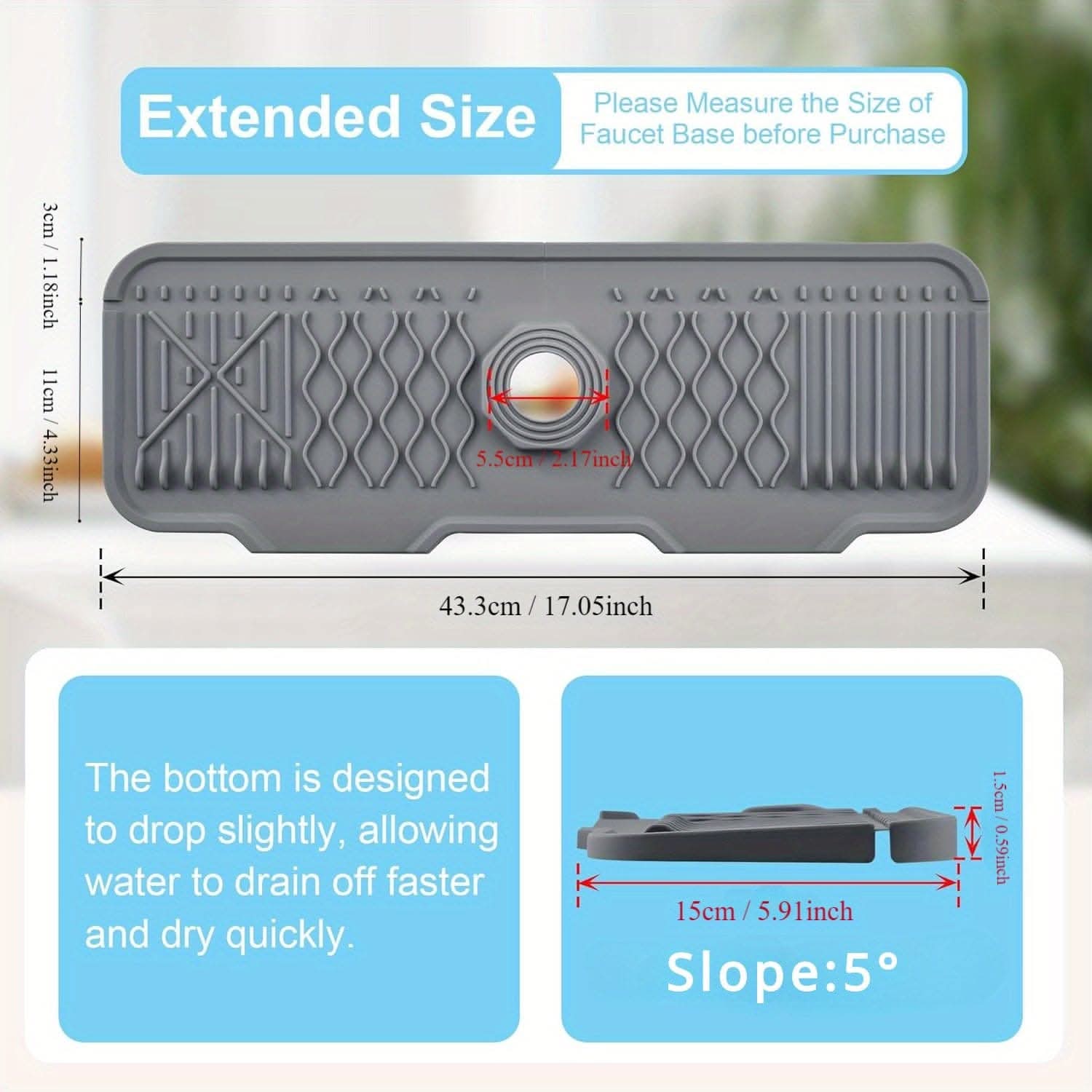 Silicone Sink Faucet Mat - Non-Slip Splash Guard with Fast Draining Design