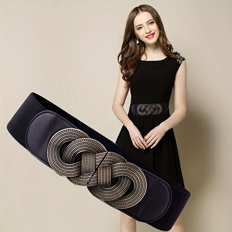 Elastic Wide Belt with Patterned Buckle