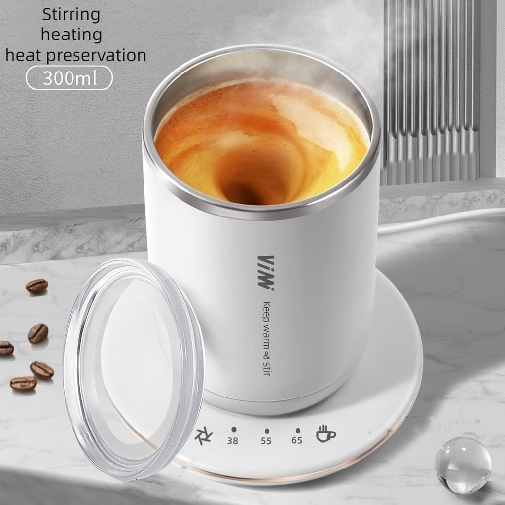 Smart Heat Self-Stirring Mug - Auto Heating, Insulated Stainless Steel Coffee Cup