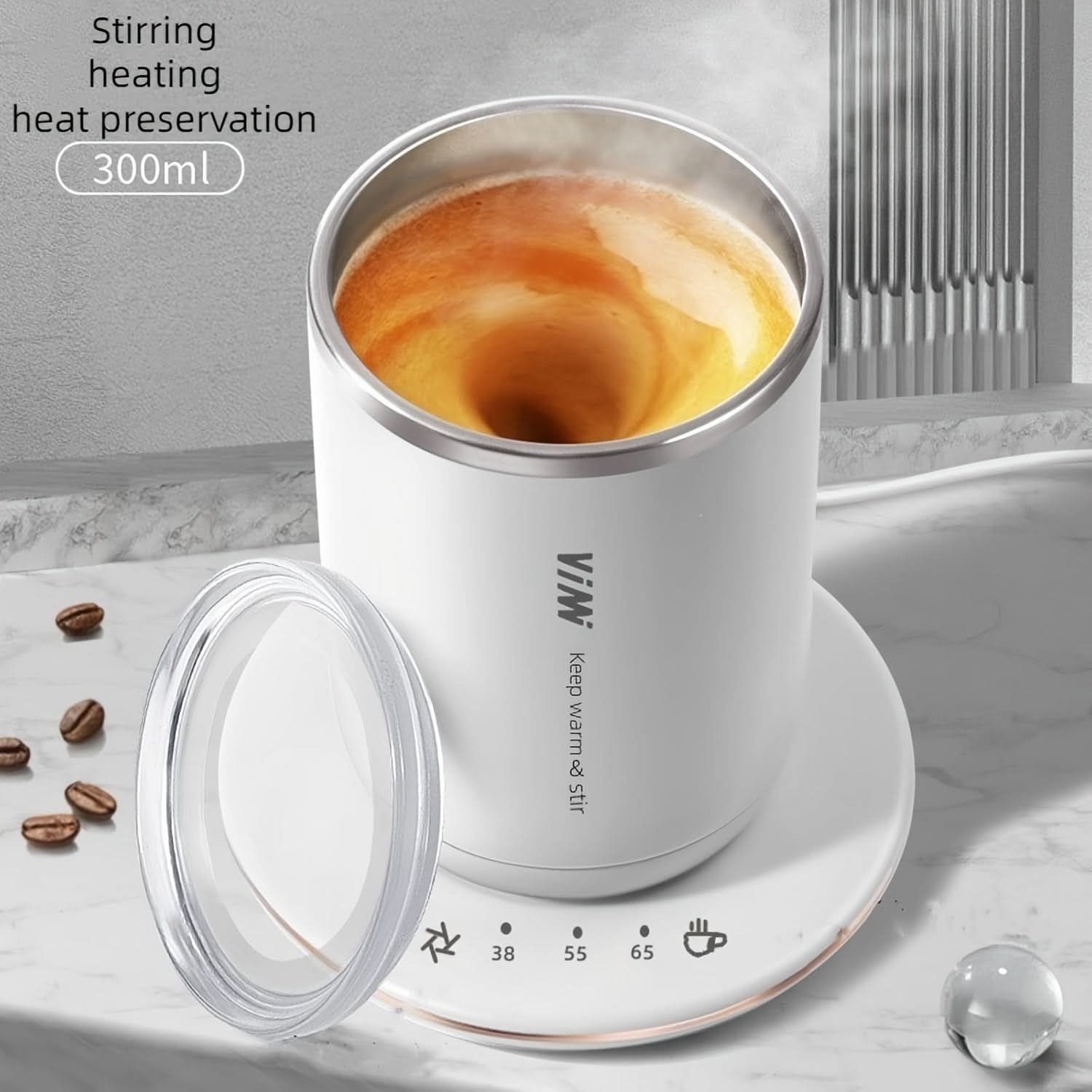 Smart Heat Self-Stirring Mug - Auto Heating, Insulated Stainless Steel Coffee Cup