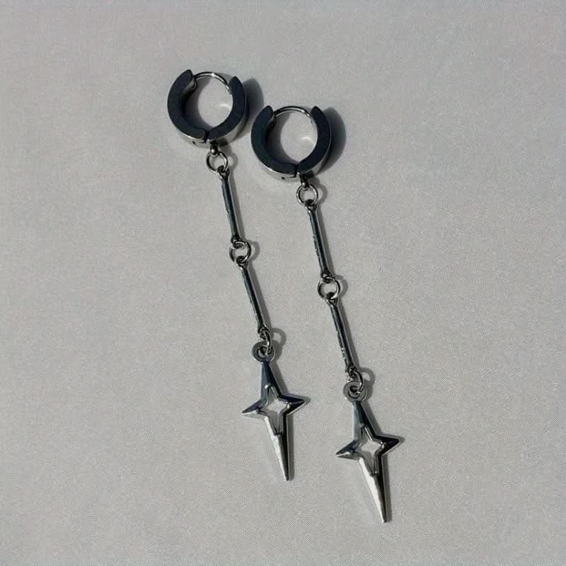 Silver Cross Star Hip Hop Pendant Earrings