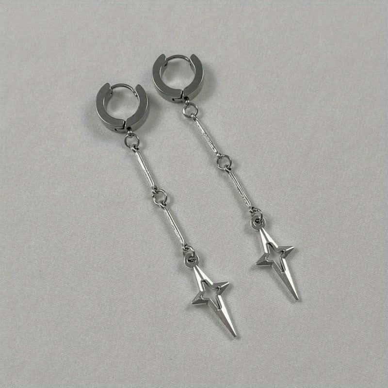 Silver Cross Star Hip Hop Pendant Earrings