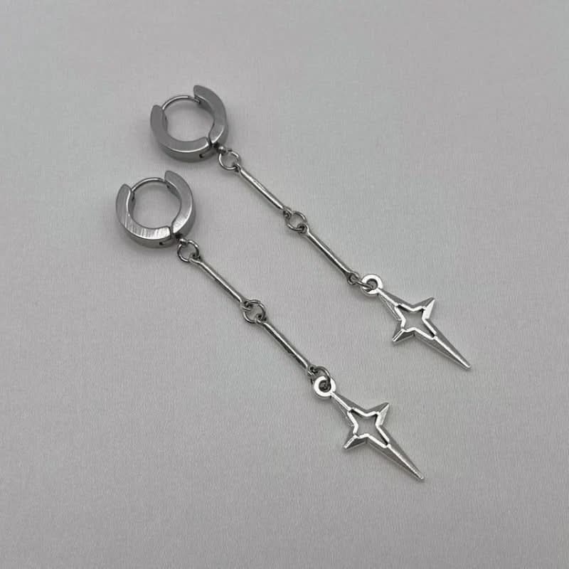 Silver Cross Star Hip Hop Pendant Earrings