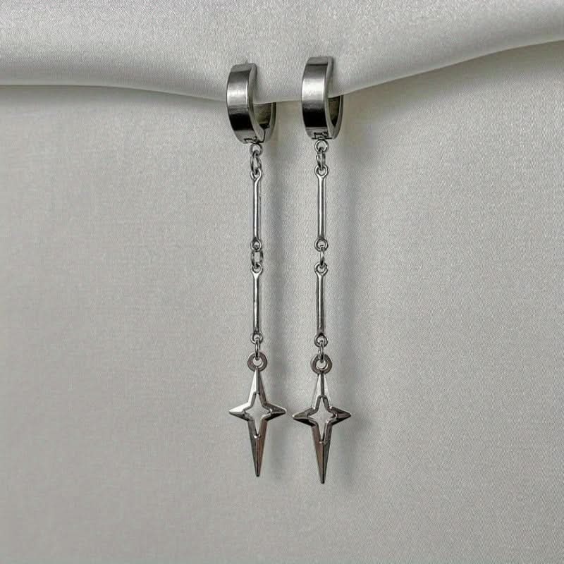 Silver Cross Star Hip Hop Pendant Earrings