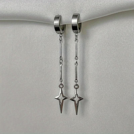 Silver Cross Star Hip Hop Pendant Earrings