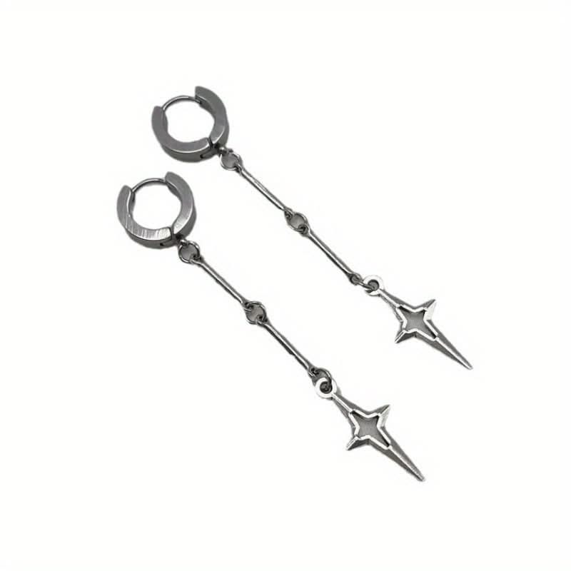 Silver Cross Star Hip Hop Pendant Earrings