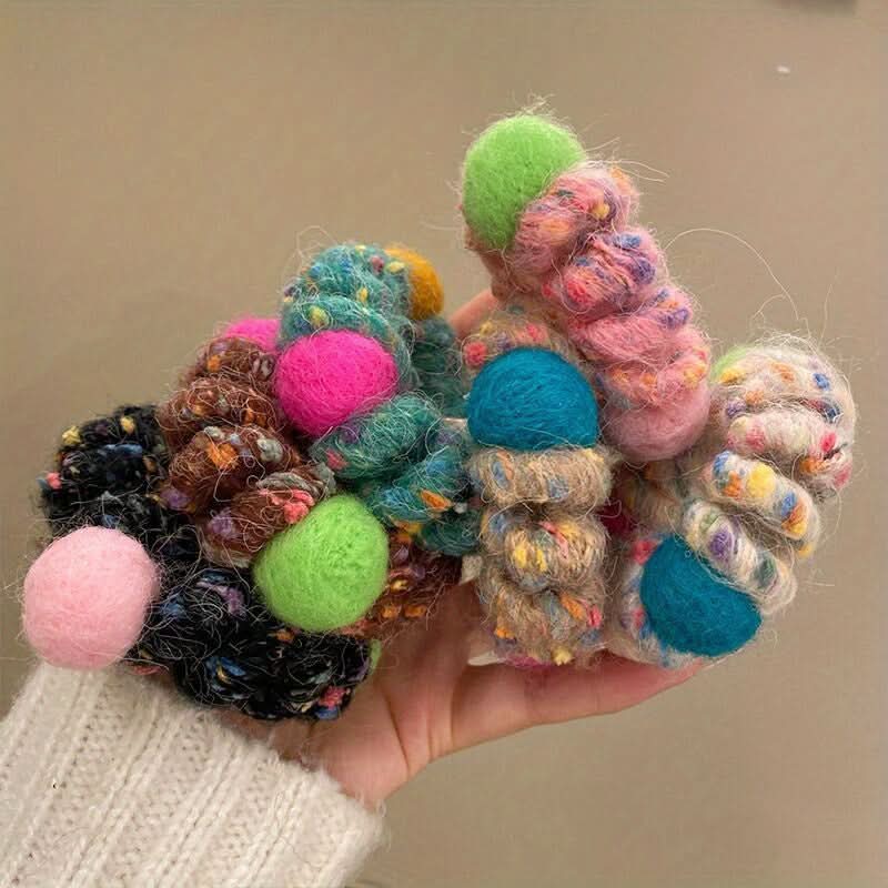 6pcs Plush Rainbow Spiral Hair Ties Set